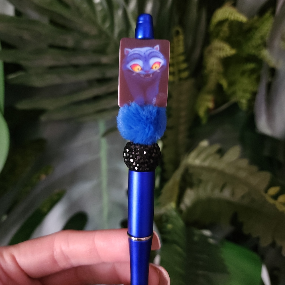 Blue Pen with Cat Design and Pom Pom